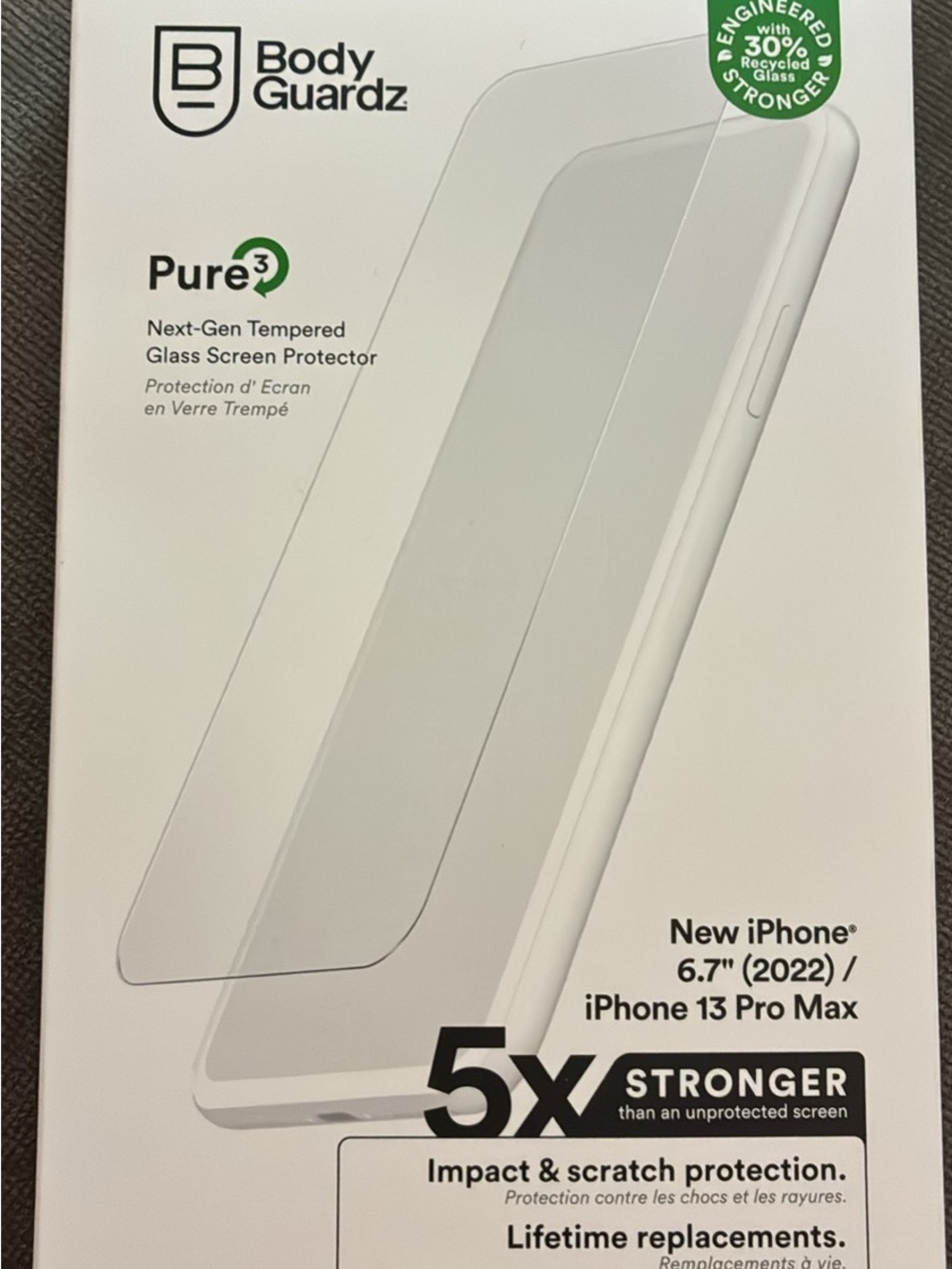 BodyGuardz Pure³ Tempered Glass Screen Protector for iPhone 13 Pro Max - Clear